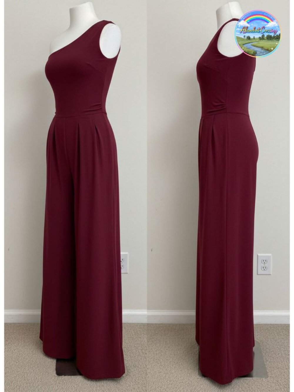 One Shoulder Sleeveless Wide Leg Jumpsuit Ruched Waist Pockets Stretchy Ribbed